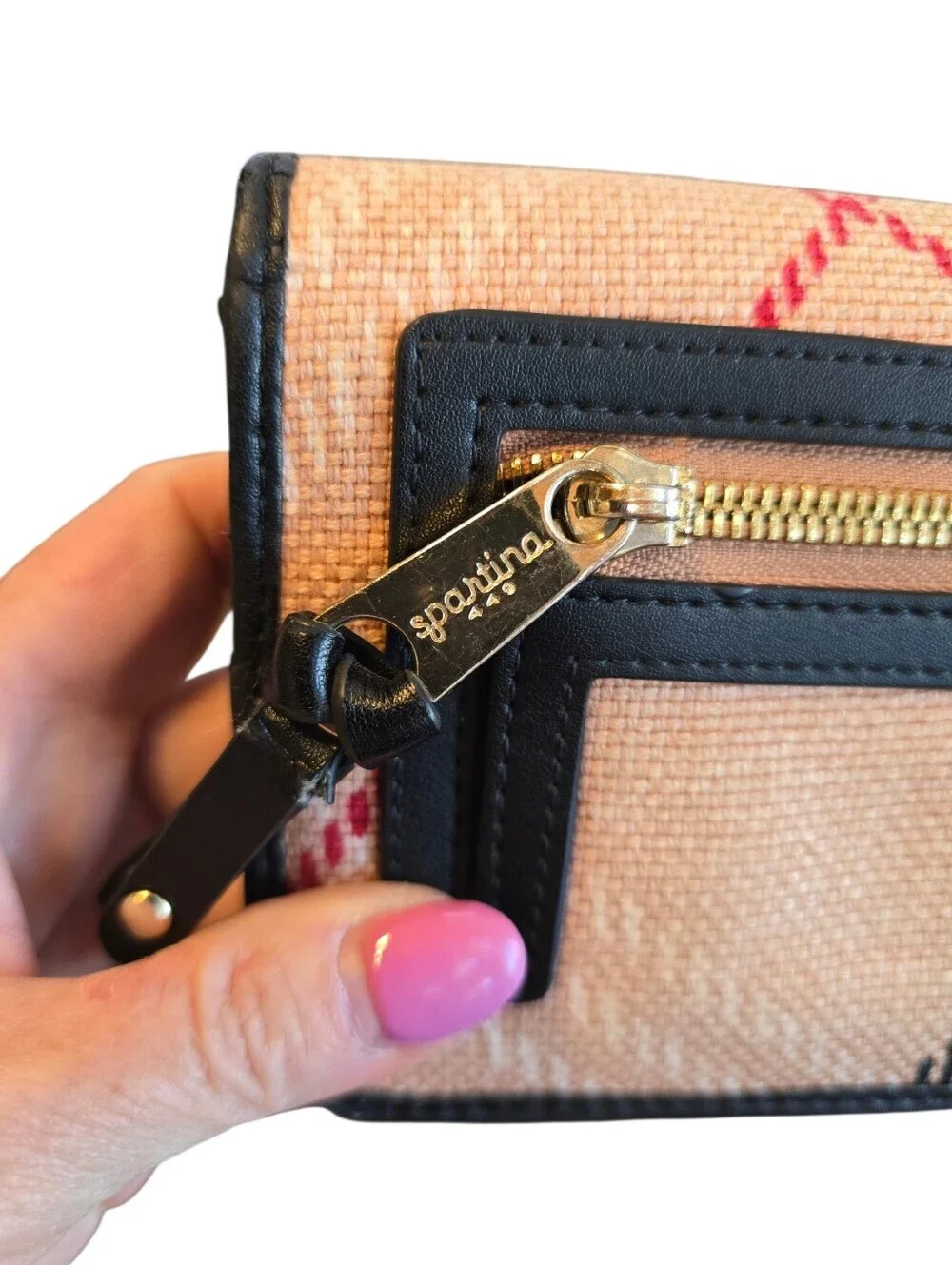 Spartina 449 Telfair Black Tan Plaid Continental Wristlet Clutch Wallet
